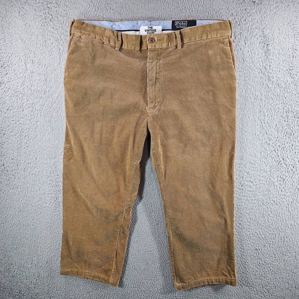 Polo Ralph Lauren Mens Corduroy Pants Tan Classic‎ Fit Stretch 36x23 Cropped